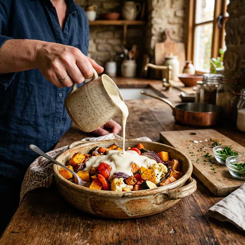 Herzhafter Gemüseauflauf mit Grüsch-Bechamel: Moritz Frey macht Soulfood neu